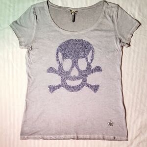 Gray T-Shirt with Glitter Skull Design
